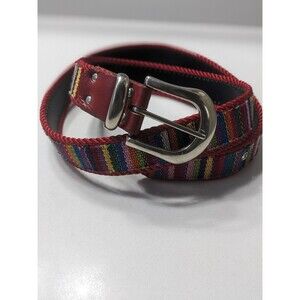 Bold Bright Striped Tapestry Belt Red Trim On Rainbow Stripe Sz L